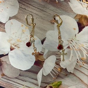 Cross with rose earrings
